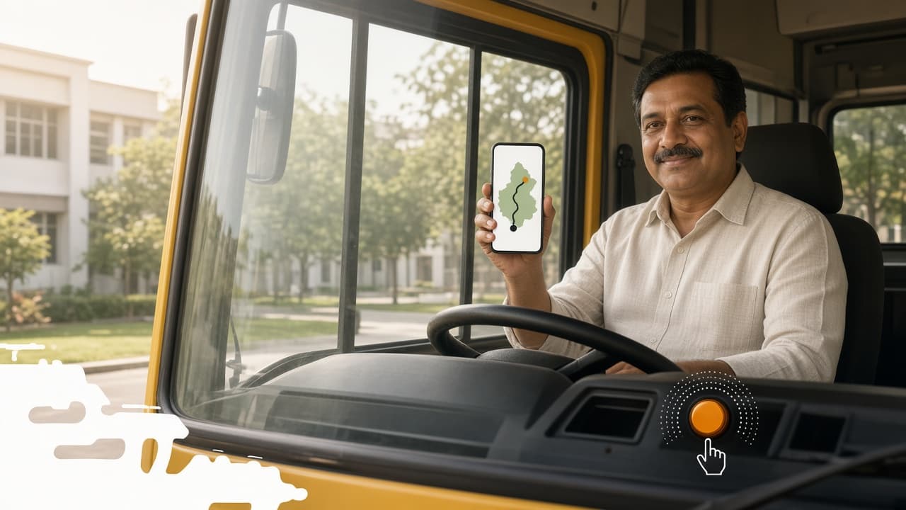A school-bus driver starting a tracked trip from a phone