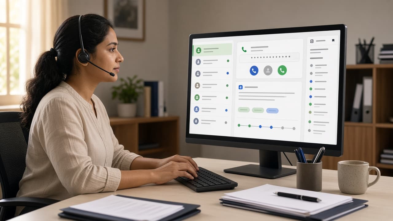 A school office professional using the Socio inbox and Call center