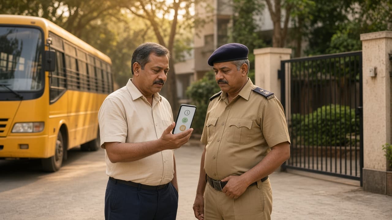 A driver and security officer using the staff workflow