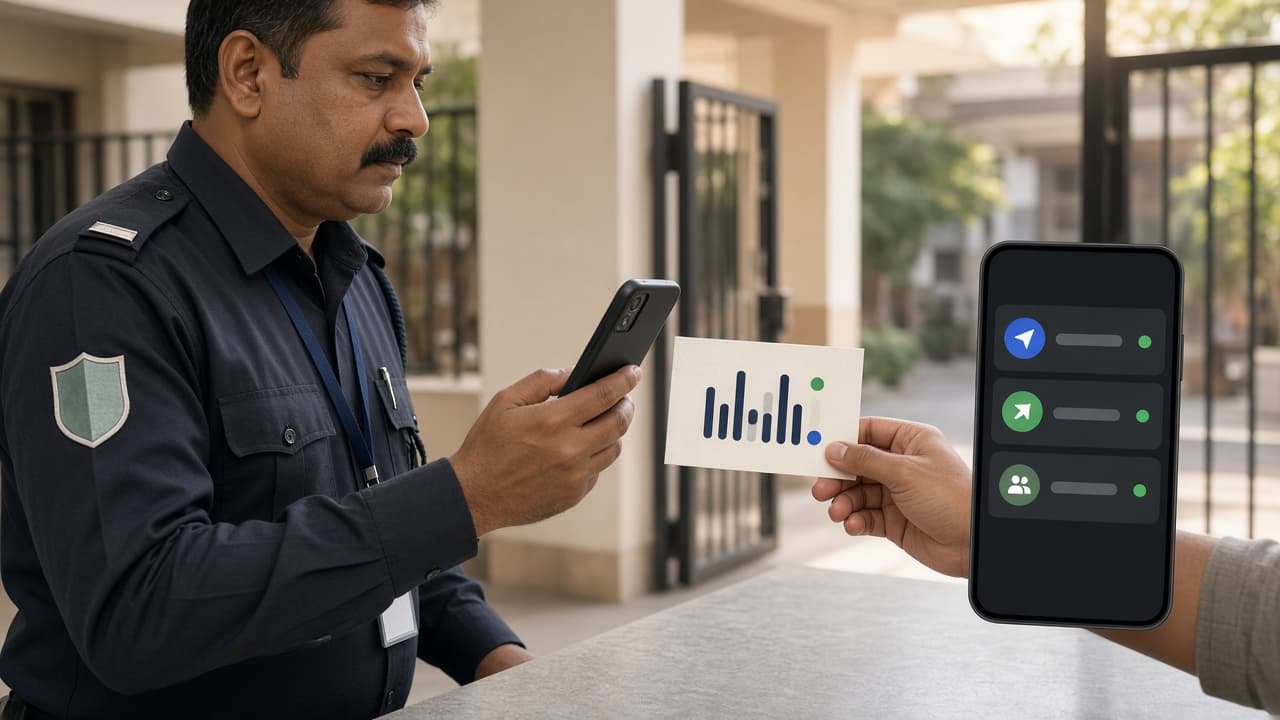 School security checking a digital visitor pass